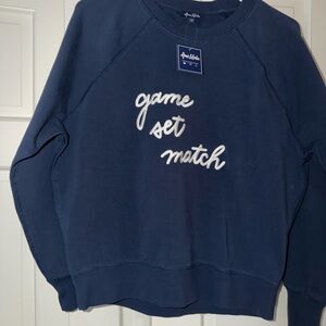 NWT Ame & Lulu Navy Tennis Sweatshirt with White Script, XS